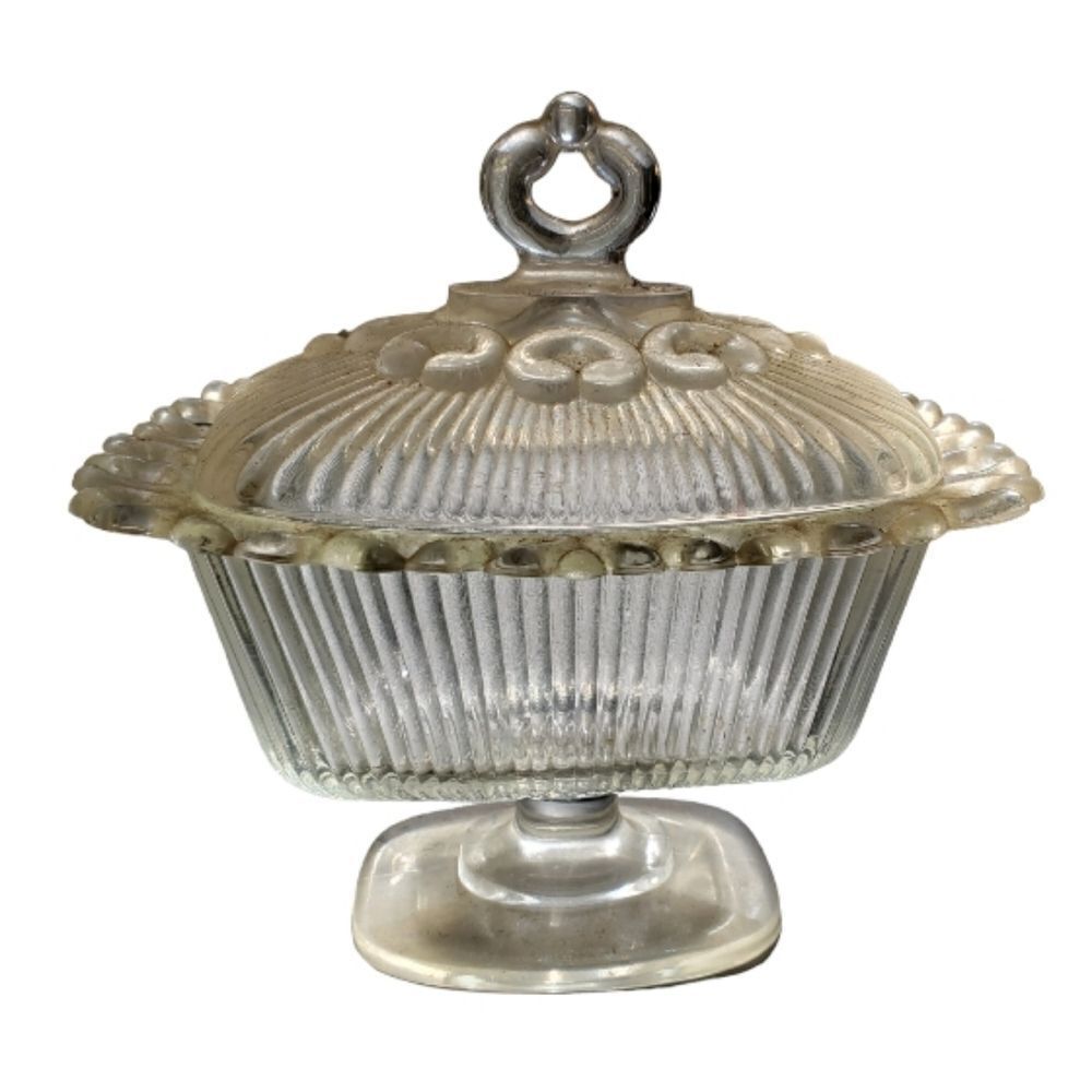 Vintage Indiana Glass Lace Edge Bowl w/Lid
